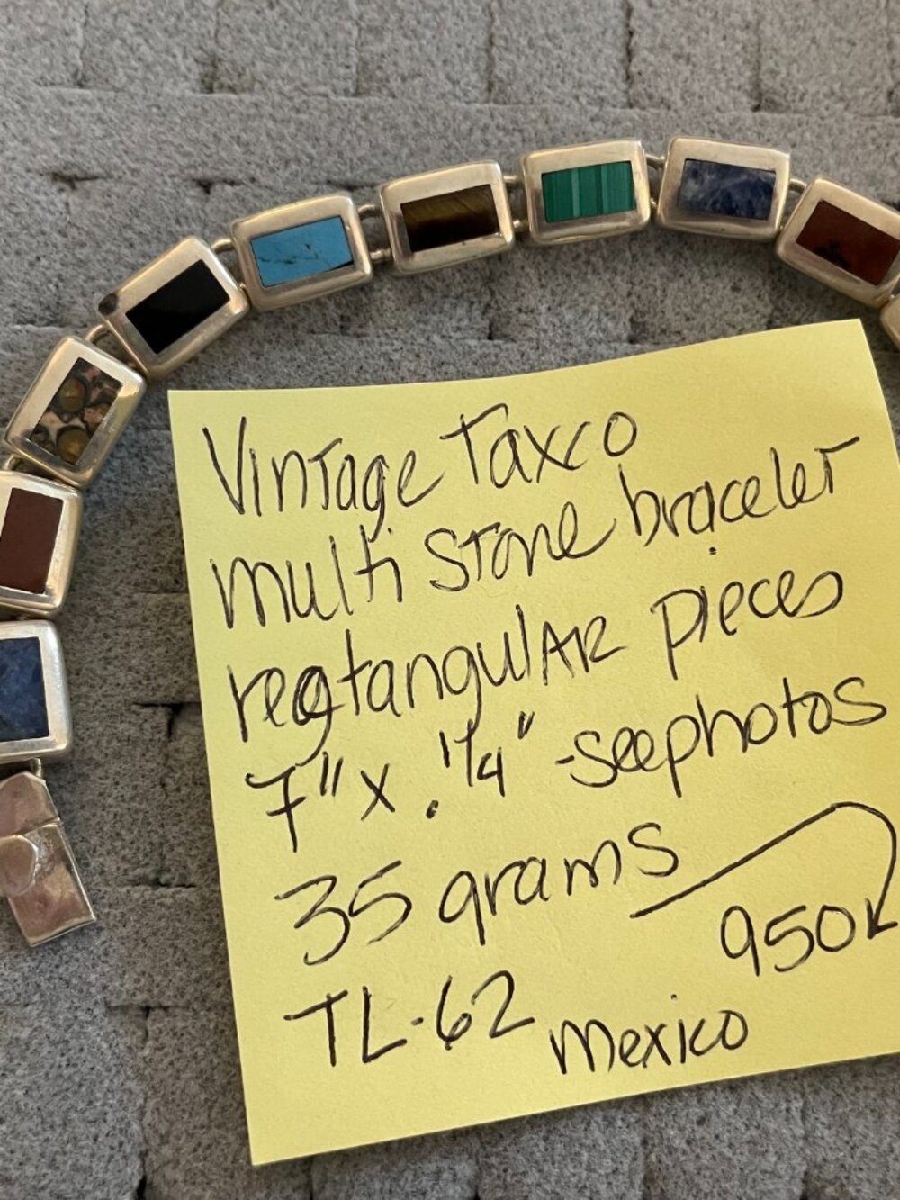 Vintage Sterling Silver Bracelet Taxco Multi Stone 7" 950 Handmade 35 grams - Picture 15 of 15